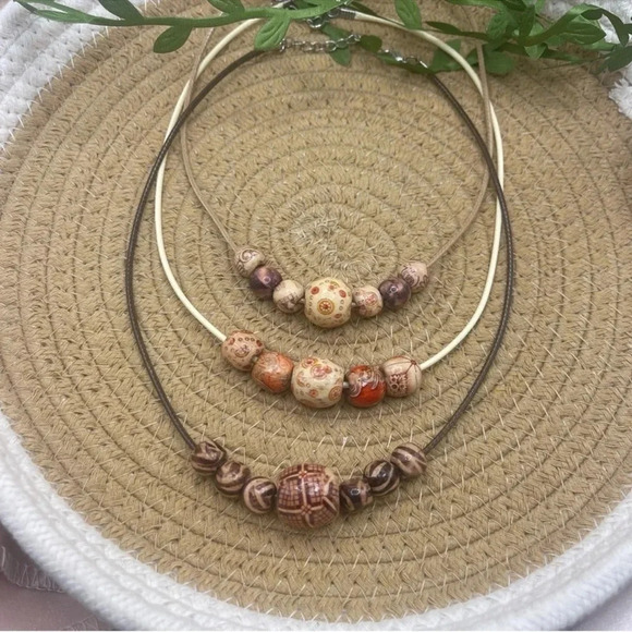 Hand Painted Wood Beaded Bohemian Necklace - Picture 1 of 6